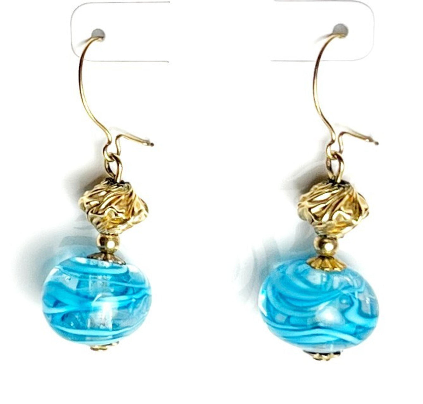 Hand Made American Lamp Work Glass Beads with 14ktgf Accents and Kidney Wires