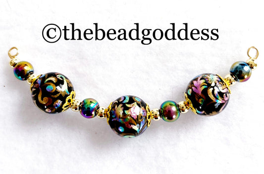 NEW Exciting Japanese TENSHA BEAD Design Peacock Black 12mm 15 Pieces 3.25"