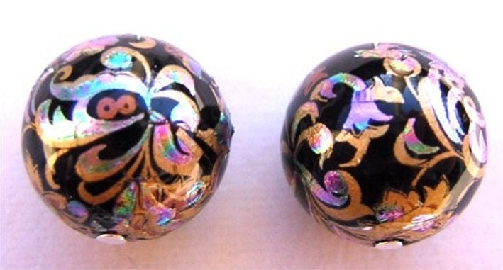 NEW Exciting Japanese TENSHA BEAD Design Peacock Black 12mm 15 Pieces 3.25"