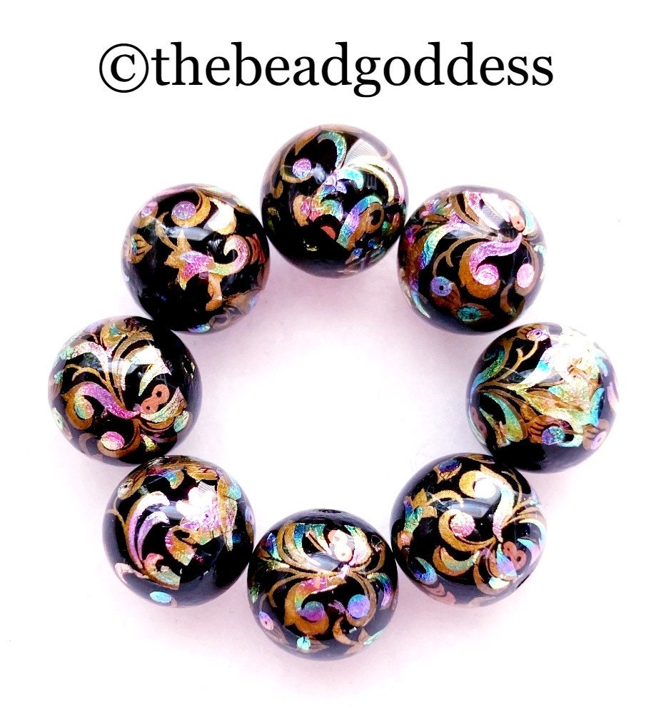 NEW Exciting Japanese TENSHA BEAD Design Peacock Black 12mm 15 Pieces 3.25"