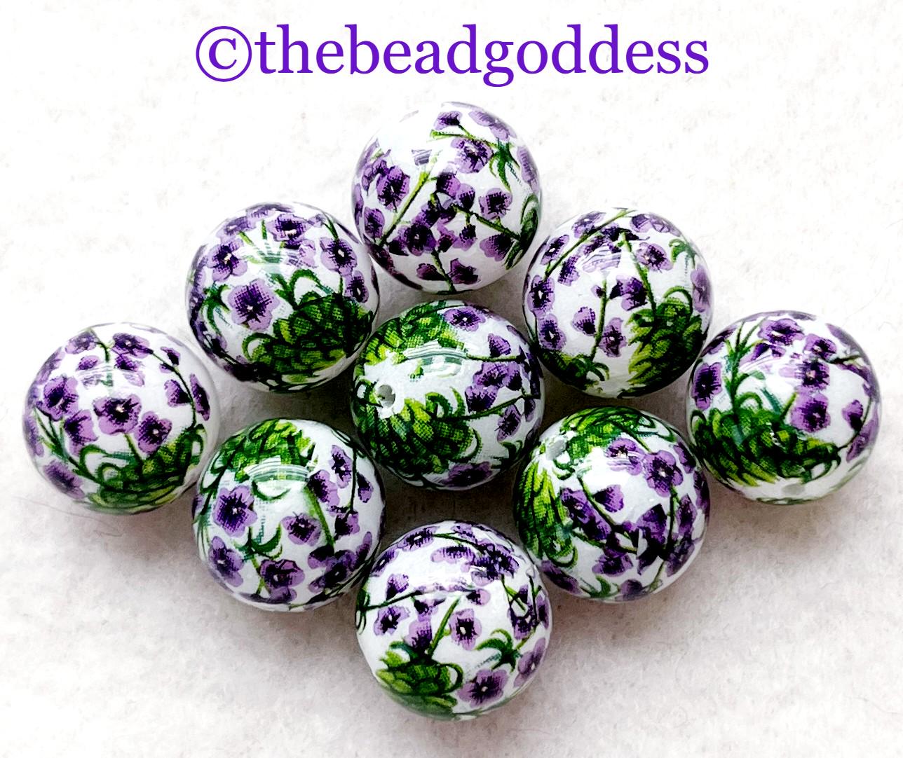 New Wholesale Nine 12mm Japanese TENSHA Beads Delicate VIOLET GARDEN on White