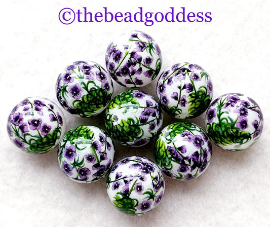 New Wholesale Nine 12mm Japanese TENSHA Beads Delicate VIOLET GARDEN on White