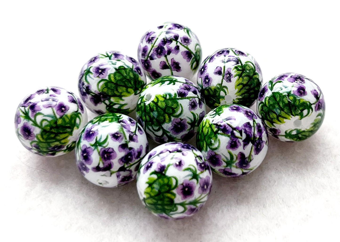 New Wholesale Nine 12mm Japanese TENSHA Beads Delicate VIOLET GARDEN on White