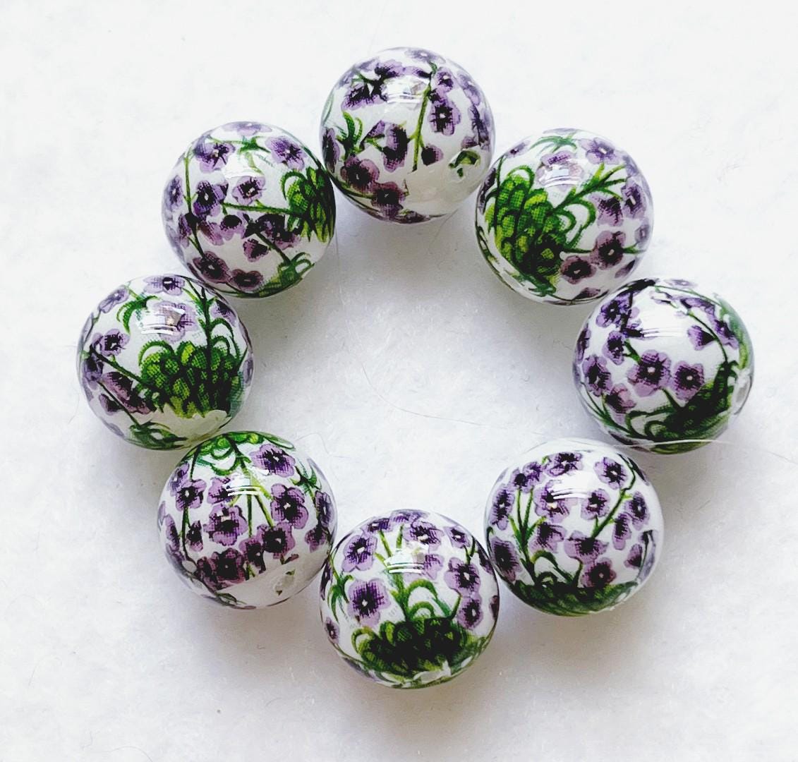 New Wholesale Nine 12mm Japanese TENSHA Beads Delicate VIOLET GARDEN on White