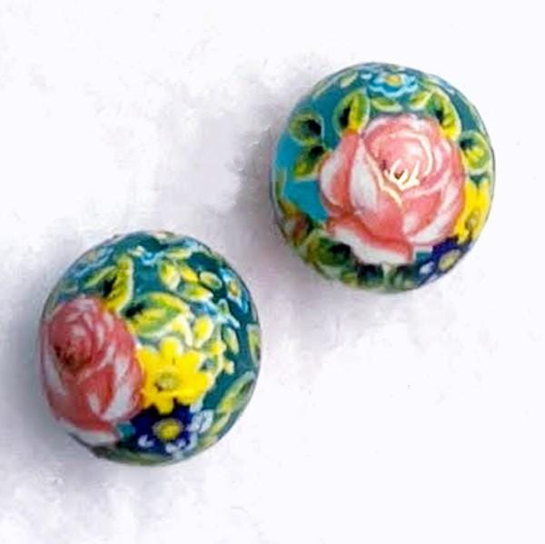 NEW 3 JAPANESE TENSHA Beads Pink Roses on Frosted Aqua 12mm with Free Matching Gold and Seed Beads